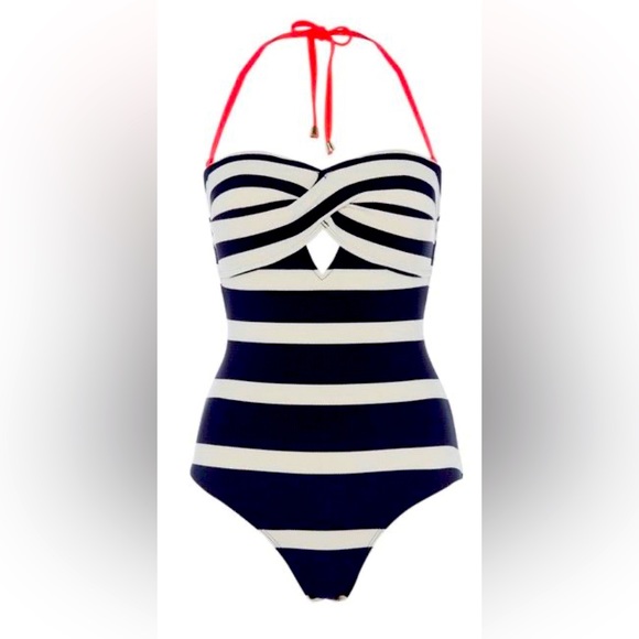 Ted Baker London Cirana Striped Textured Bandeau one piece bathing suit. - Picture 1 of 4